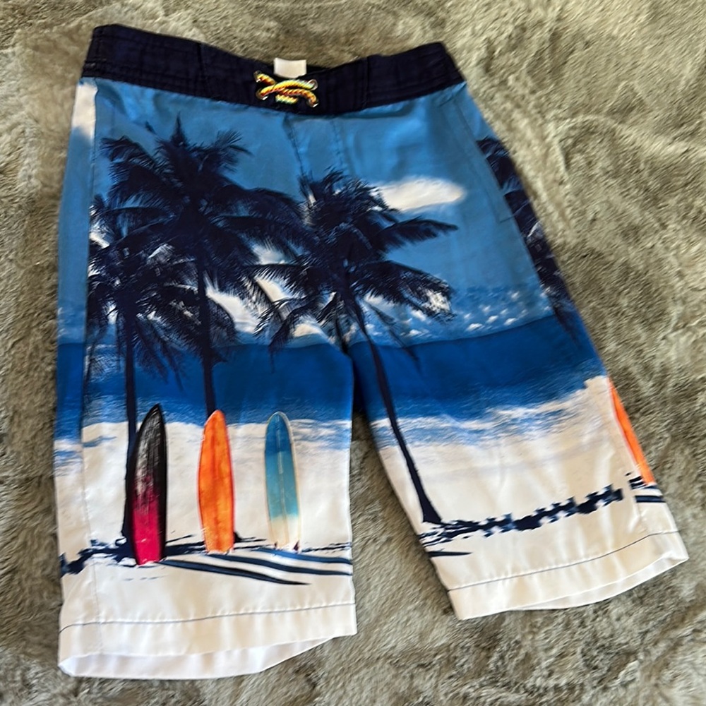 Appaman Blue Surfboard Print Kids Swim Trunks